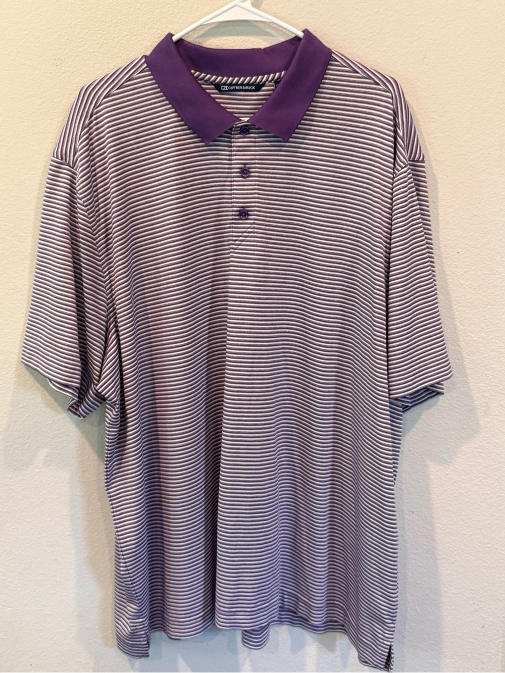 Cutter & Buck Golf Polo Purple White Striped Men’s XXL Performance Shirt Tennis